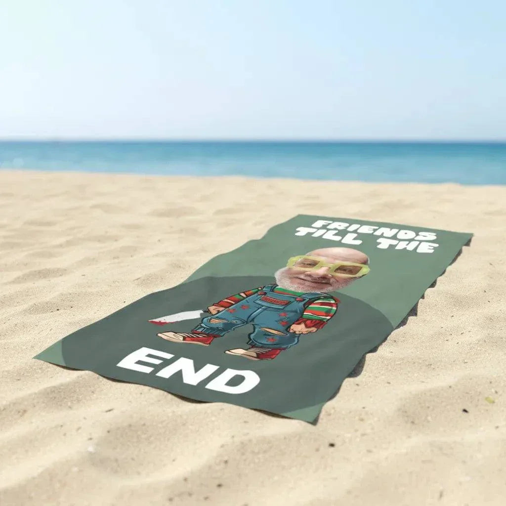 מגבת חוף בעיצוב אישי עם דמות וכתובית, עשויה מיקרופייבר להנאה בחוף ים