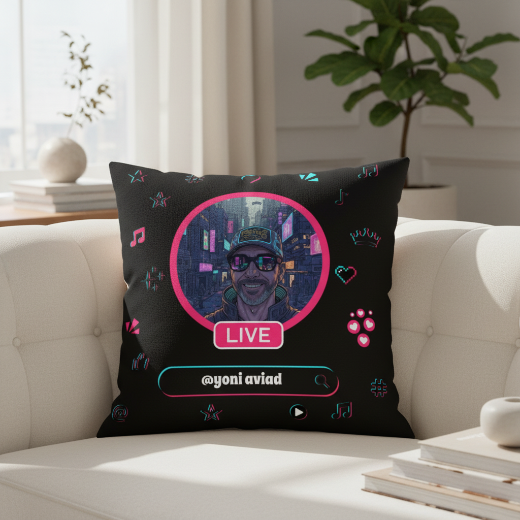 כרית נוי בעיצוב אישי בהשראת טיקטוק עם הדפס מותאם אישית ואלמנטים גרפיים צבעוניים